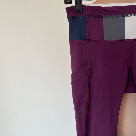 Lululemon Run For Fun Crop Purple Plum Pow Stripe Angel Wing Legging Tight EUC 6 - Picture 9 of 12